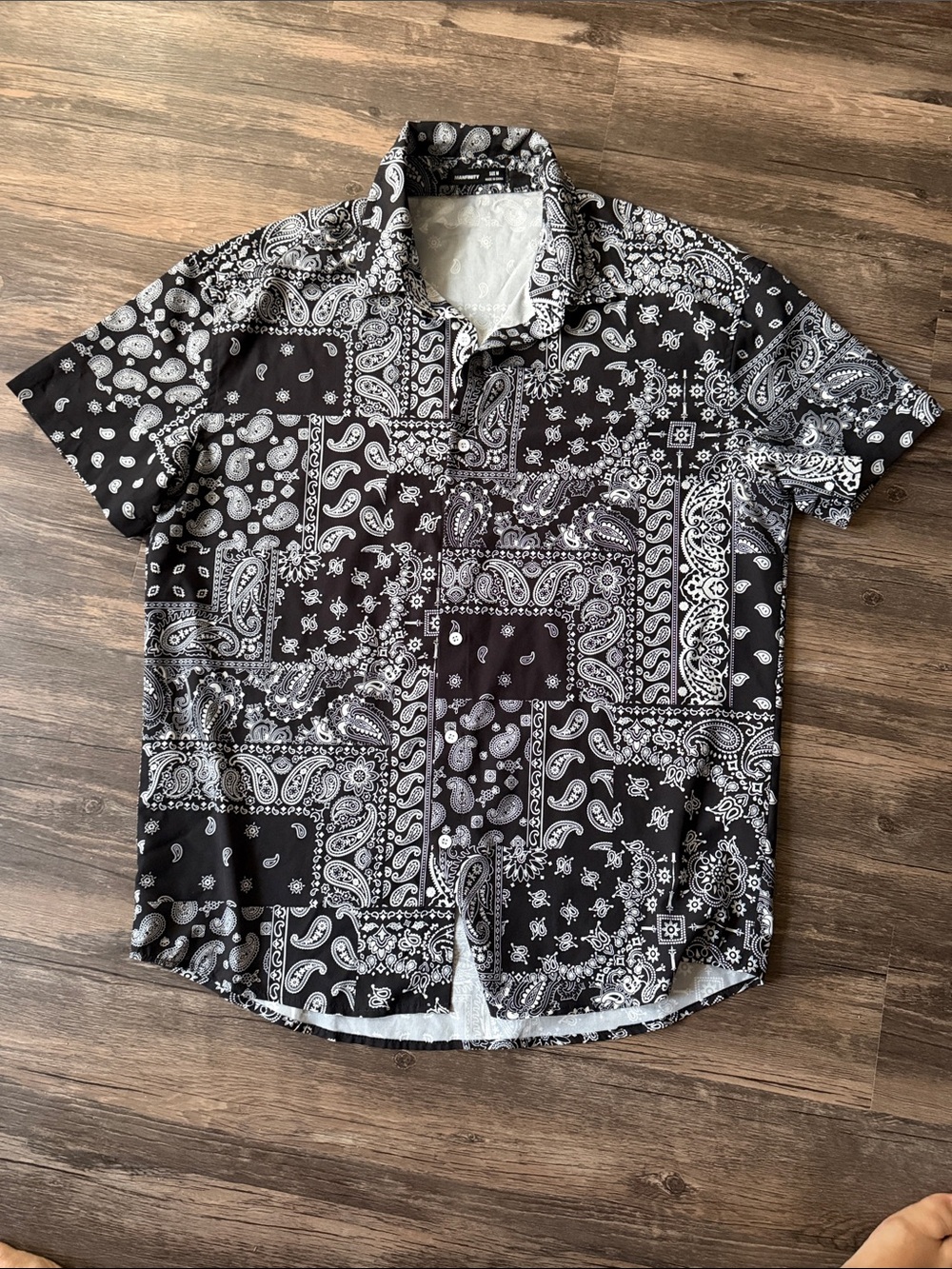 NFINITY Black and White Bandana Patchwork Button-Down Shirt